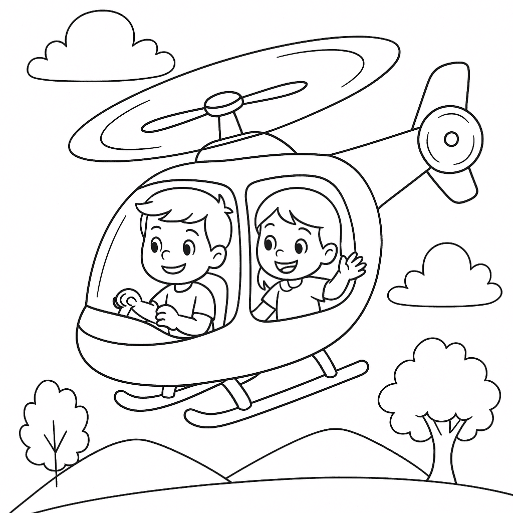 Bambini in elicottero da colorare