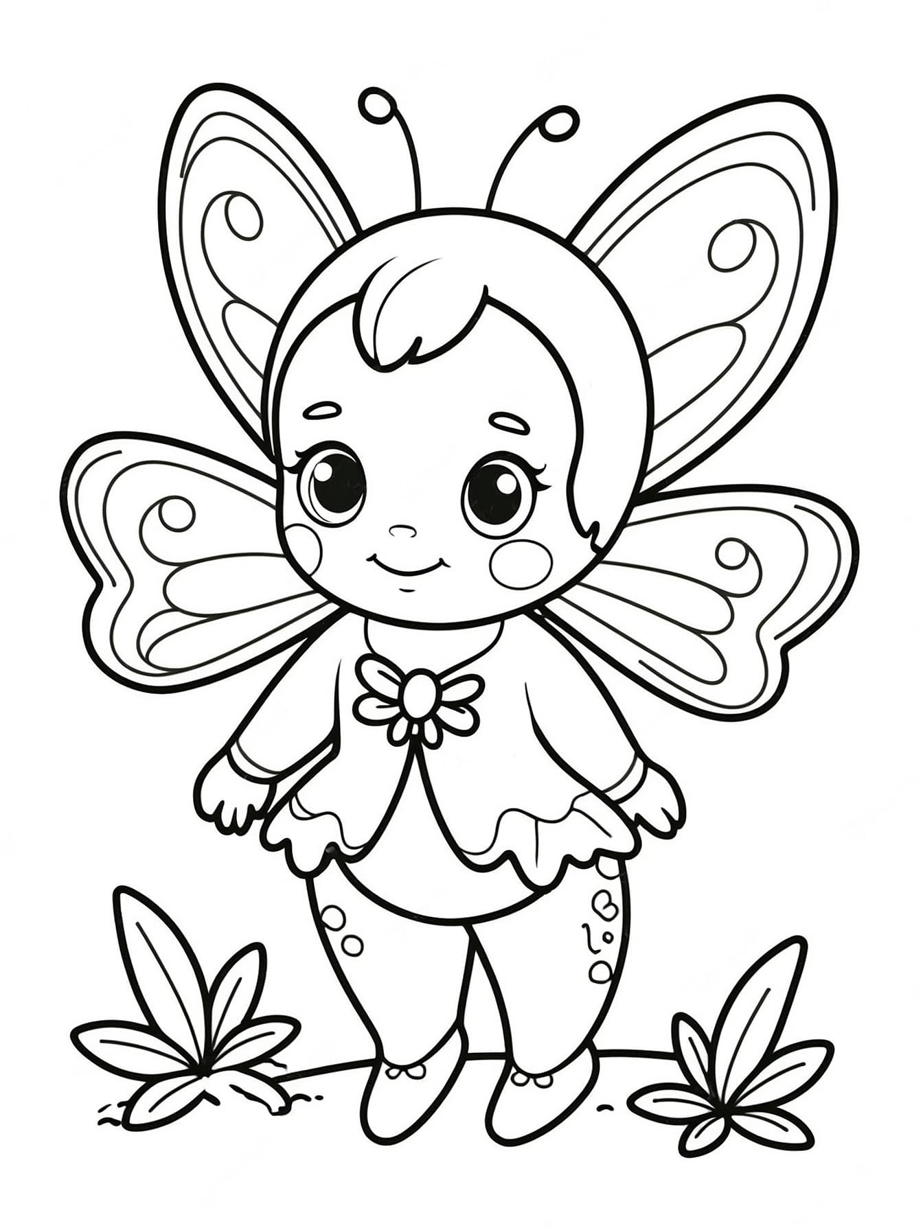 Bambina con ali di farfalla da colorare