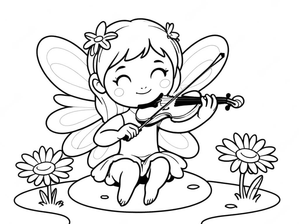 Fata che suona il violino da colorare