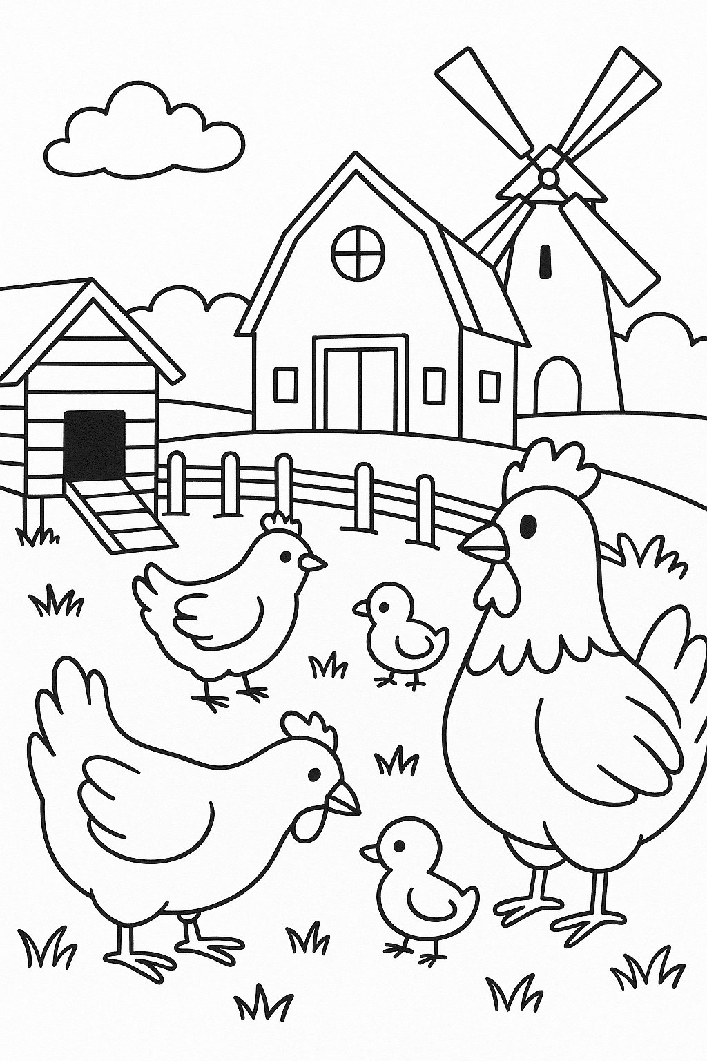 Fattoria con galline da colorare