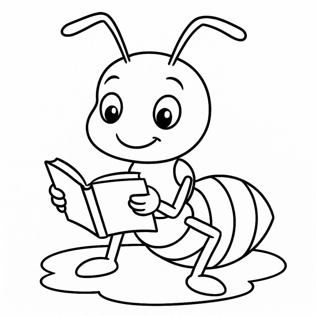 Formica che legge un libro da colorare