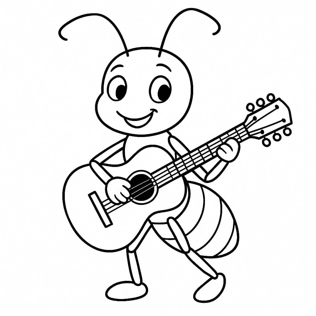 Formica che suona la chitarra da colorare