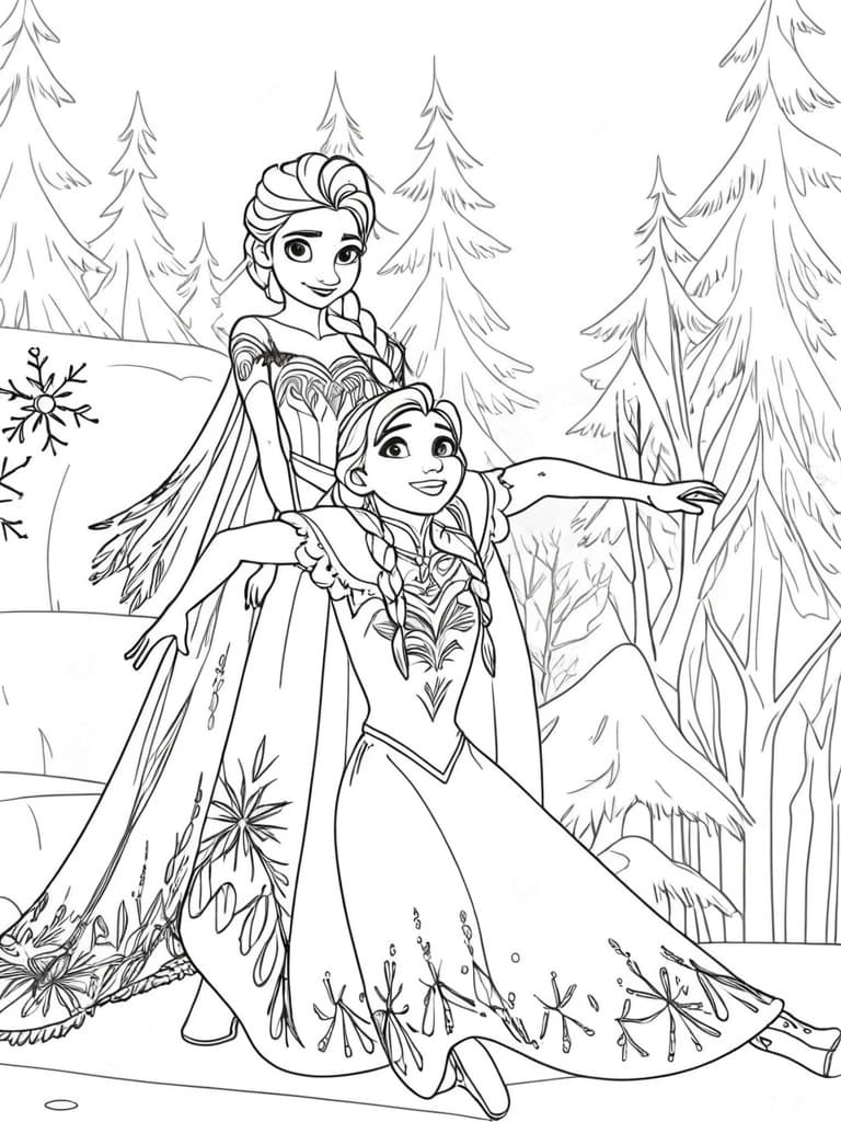 Elsa e Anna insieme da colorare