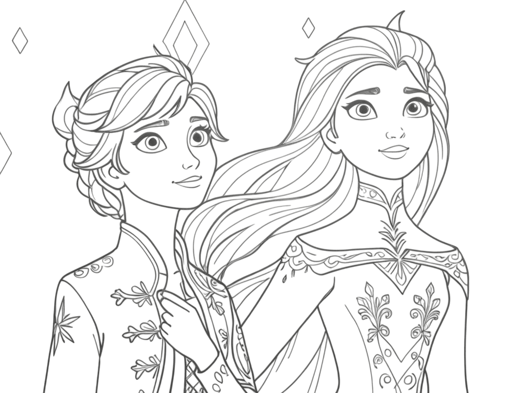 Ritratto di Elsa e Anna da colorare