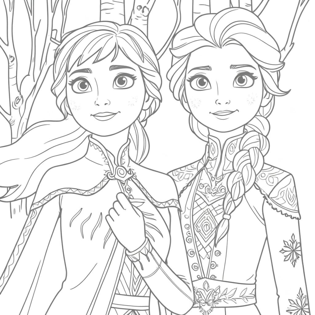 Scena invernale di Elsa e Anna da colorare
