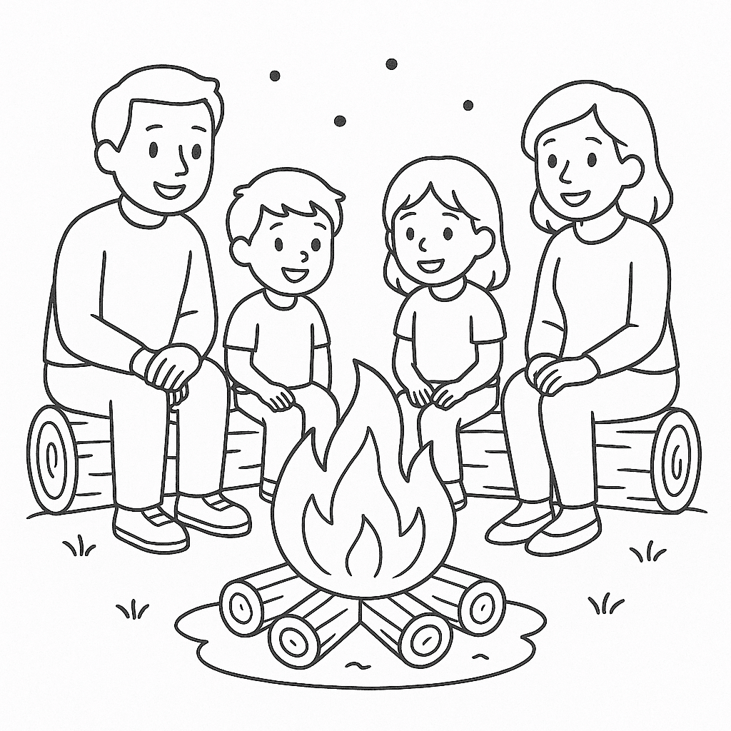 Famiglia al falo da colorare