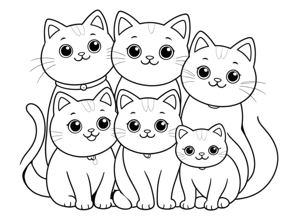 Famiglia di gatti da colorare