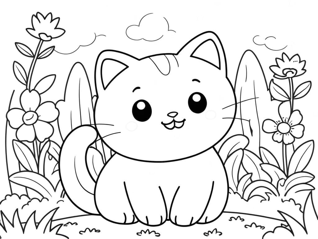 Gattino in giardino da colorare