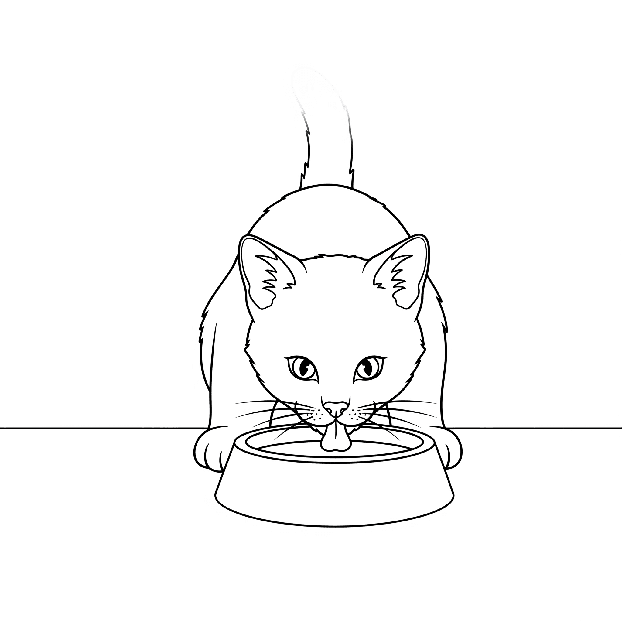 Gatto che beve acqua da colorare