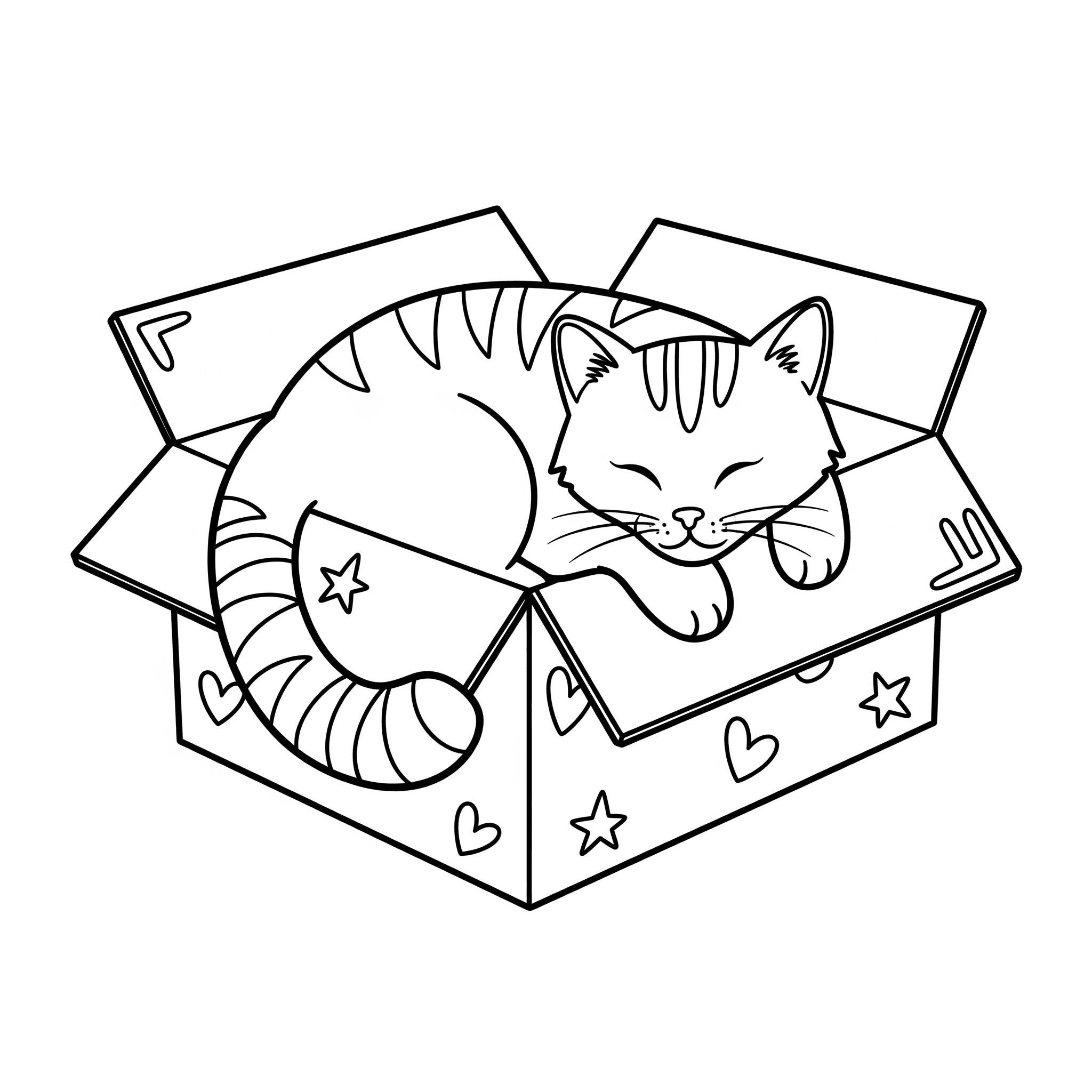 Gatto che dorme in una scatola da colorare