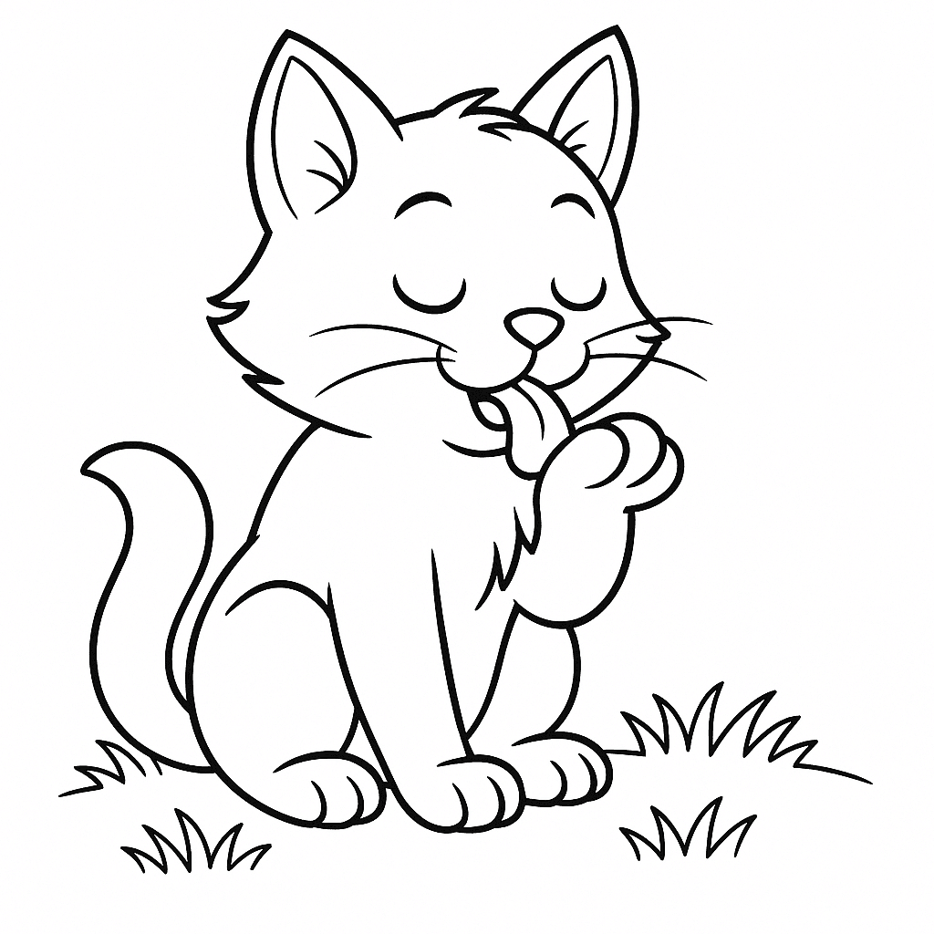 Gatto che si lecca la zampa da colorare