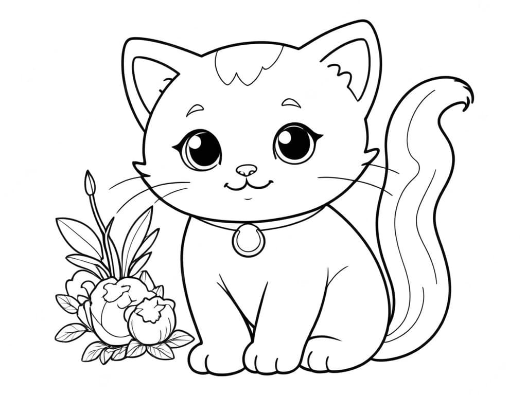 Gatto e fiori da colorare