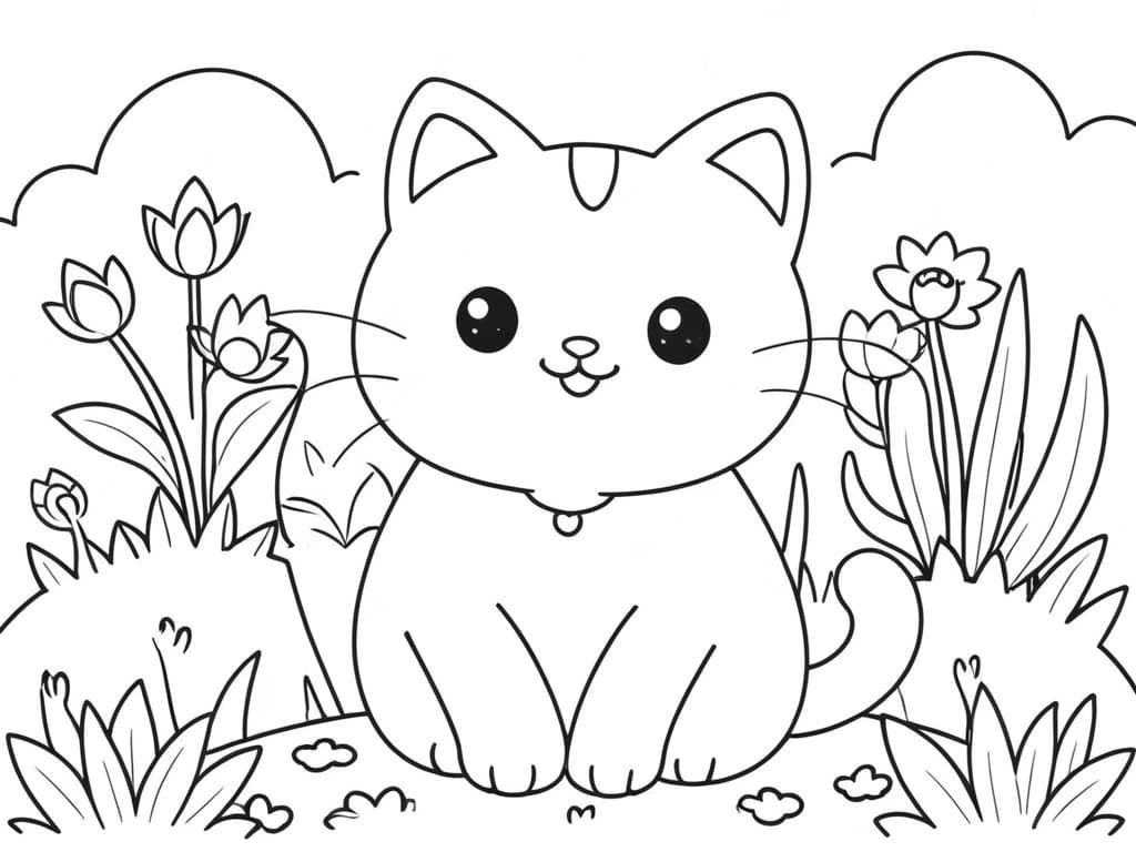 Gatto in giardino da colorare