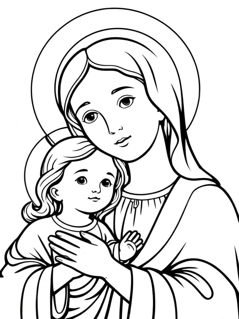 Vergine Maria e Gesu da colorare
