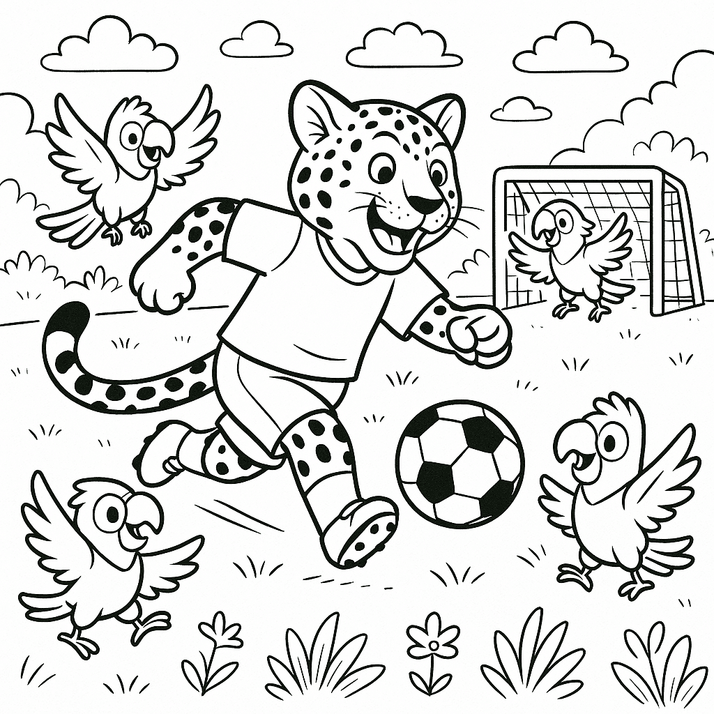 Giaguaro che gioca a calcio da colorare