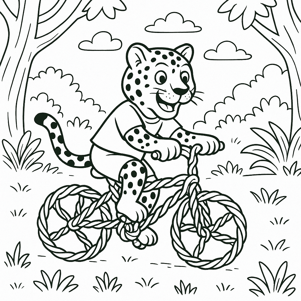 Giaguaro in bicicletta da colorare