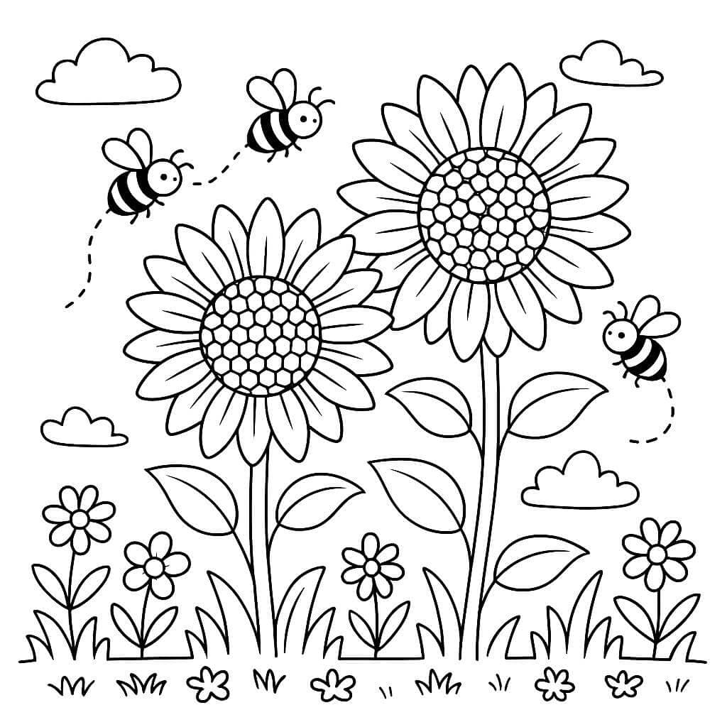 Girasoli e api da colorare