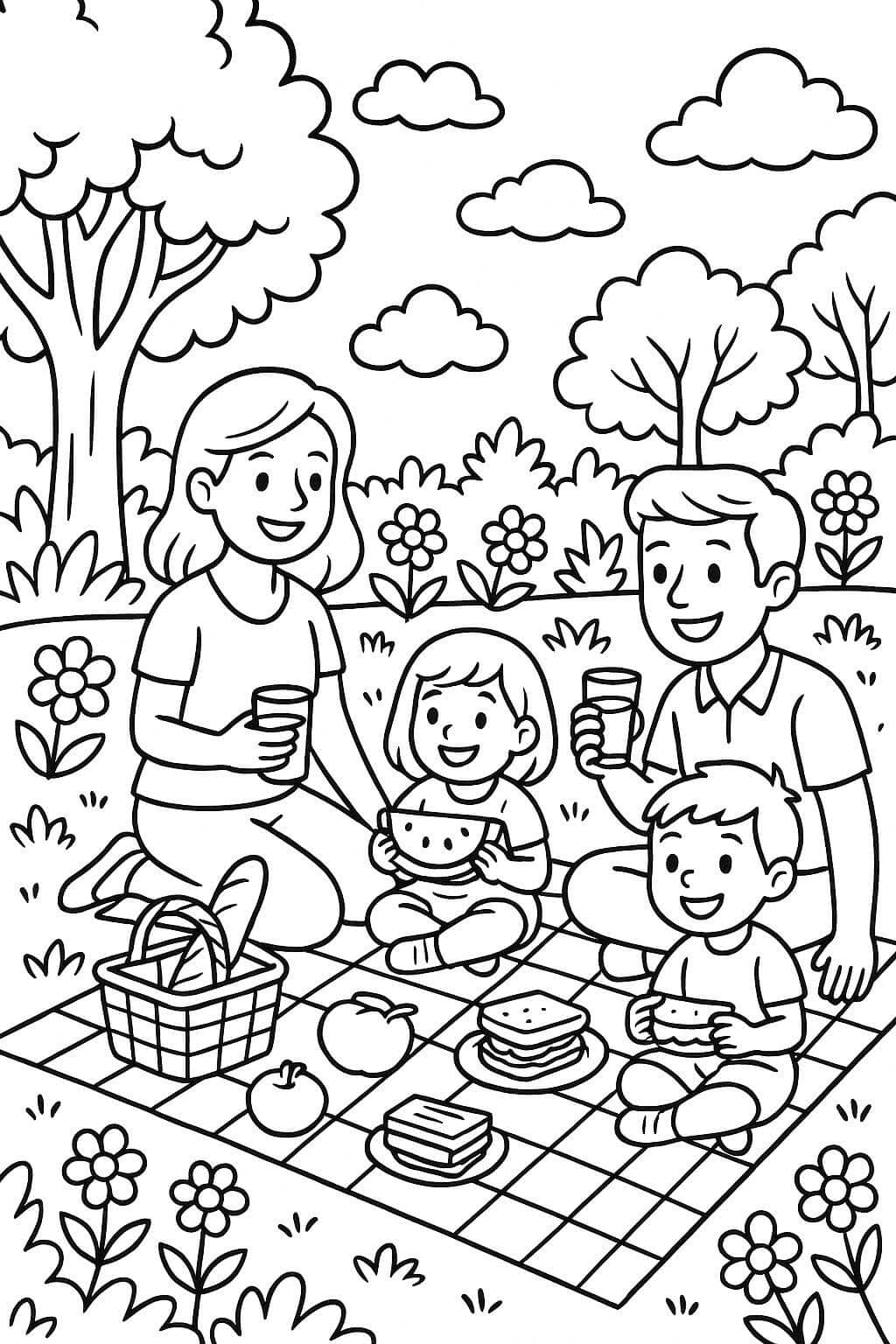 Picnic in giardino da colorare
