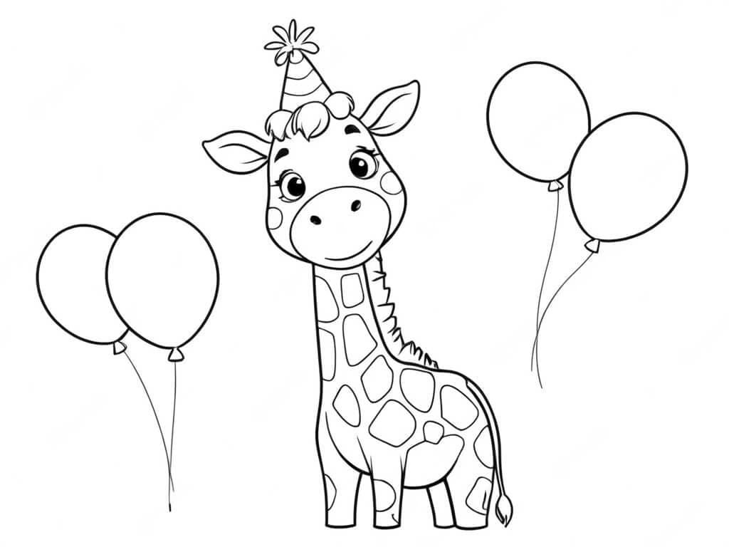 Giraffa alla festa di compleanno da colorare