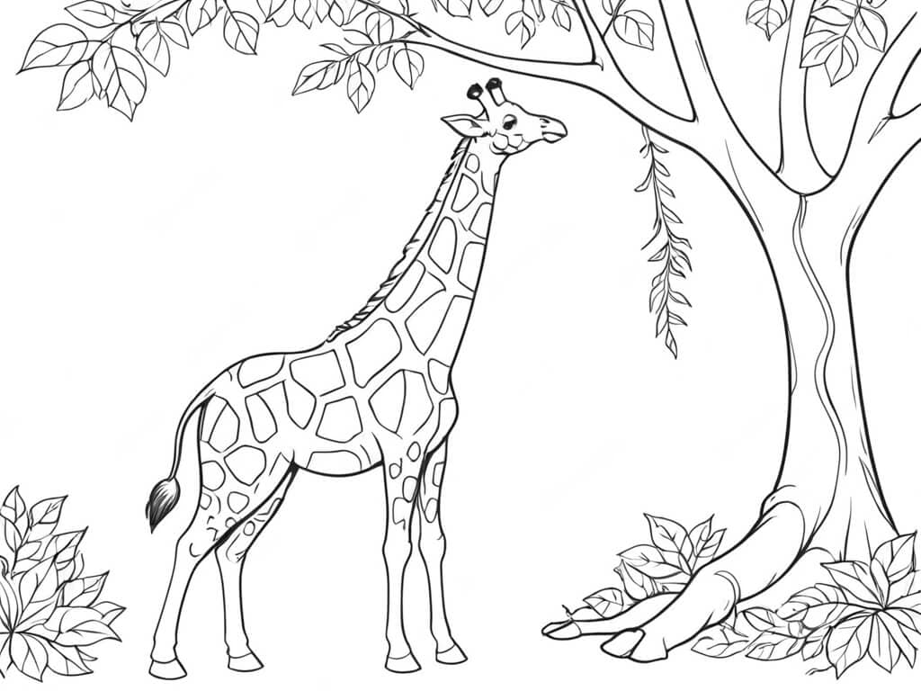 Giraffa cerca cibo sul albero da colorare