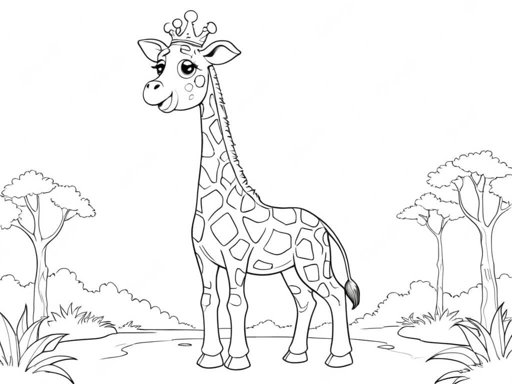 Giraffa con corona da colorare