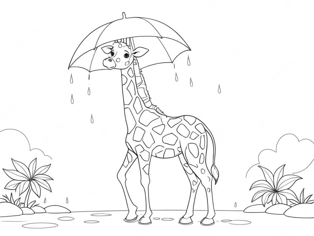 Giraffa con ombrello da colorare