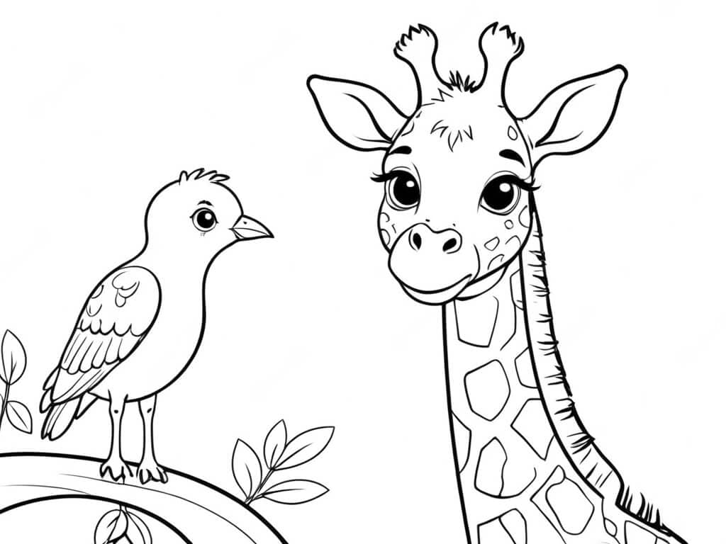 Giraffa con uccello da colorare