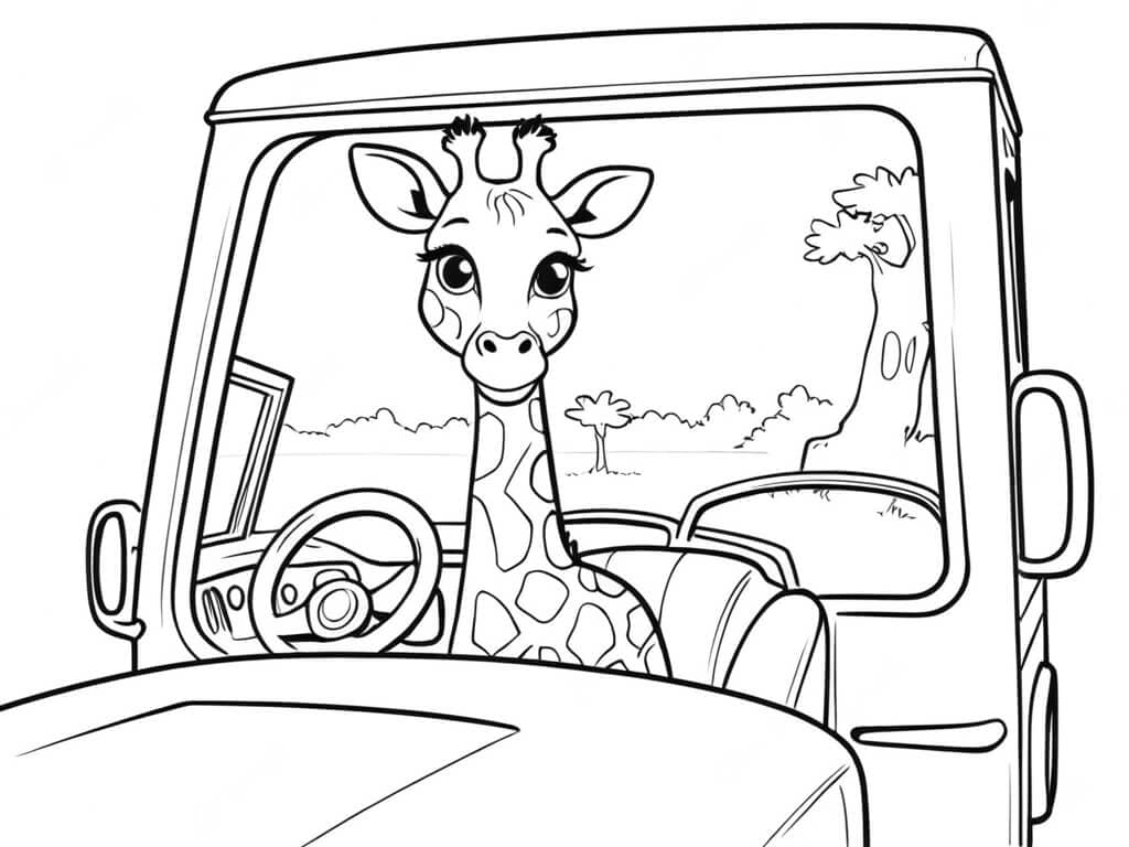Giraffa in auto safari da colorare