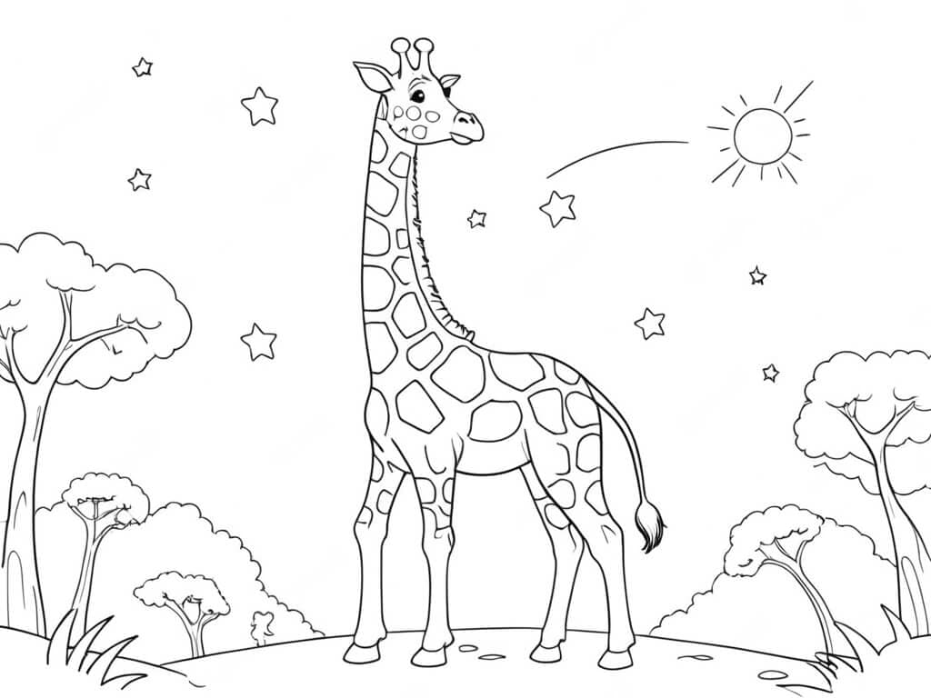 Giraffa nel cielo stellato da colorare