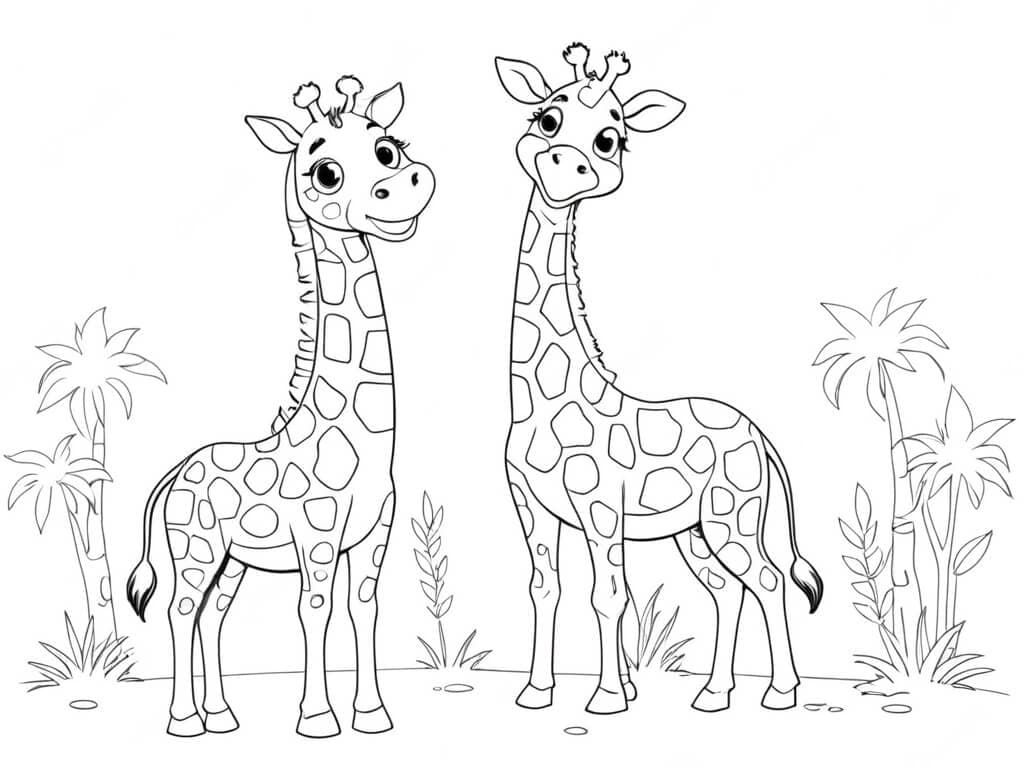 Giraffa nella vegetazione da colorare