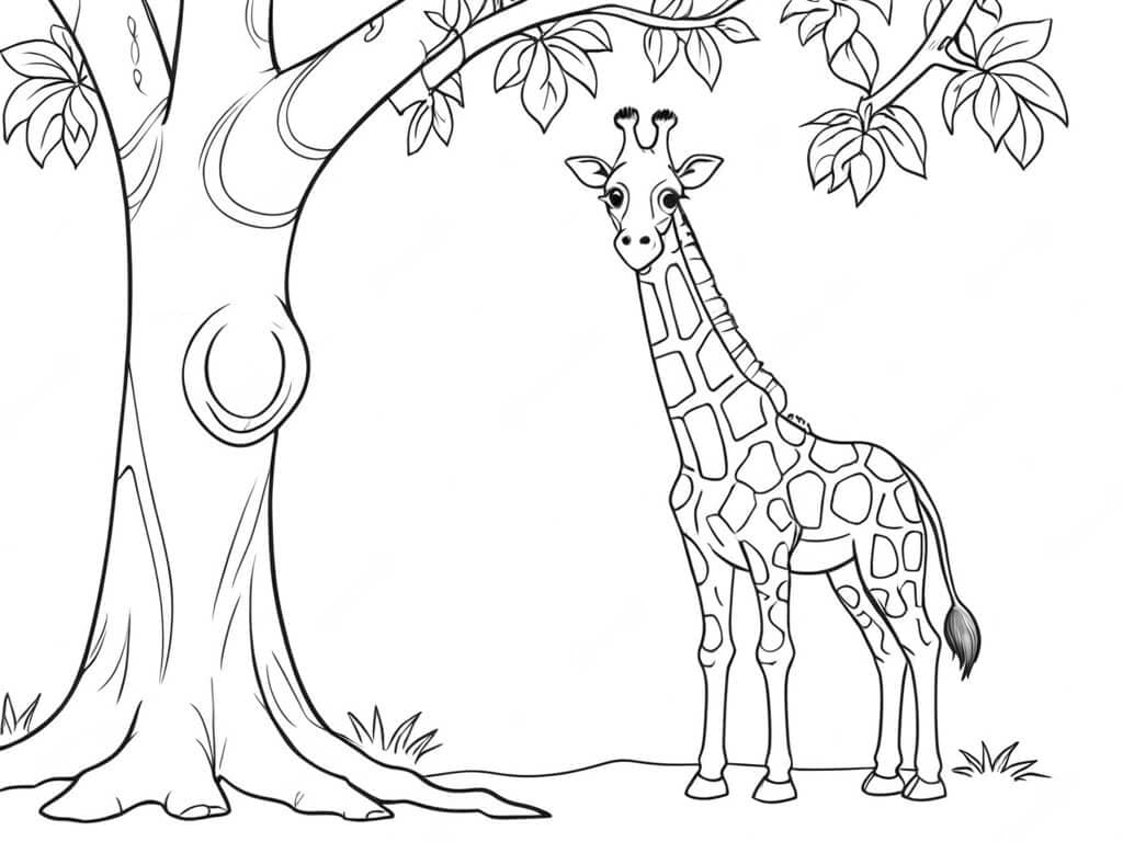 Giraffa vicino a un albero da colorare