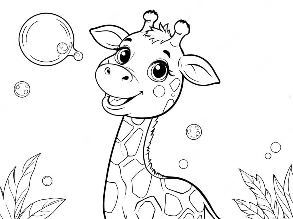 Piccola giraffa con bolle di sapone da colorare