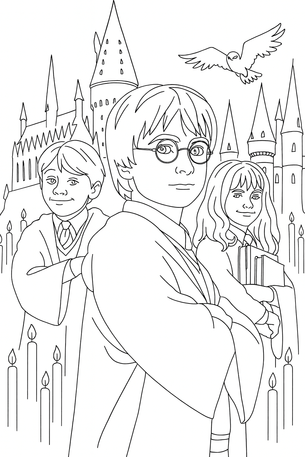 Harry Potter, Ron e Hermione da colorare