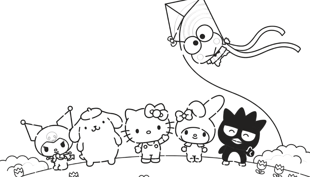Hello Kitty con amici in giardino da colorare
