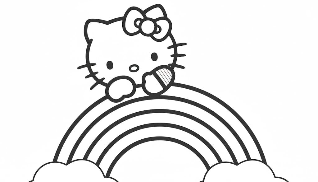 Hello Kitty con arcobaleno da colorare