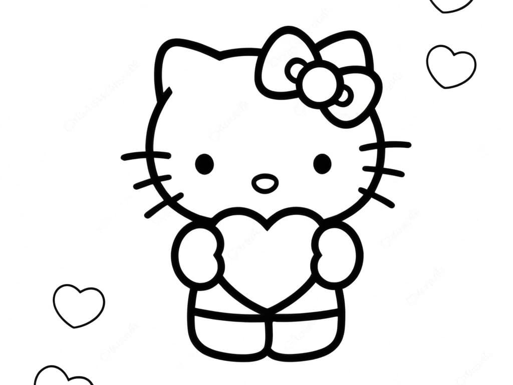 Hello Kitty con cuore da colorare