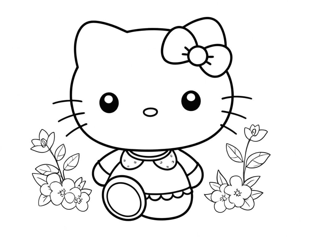 Hello Kitty con fiori da colorare