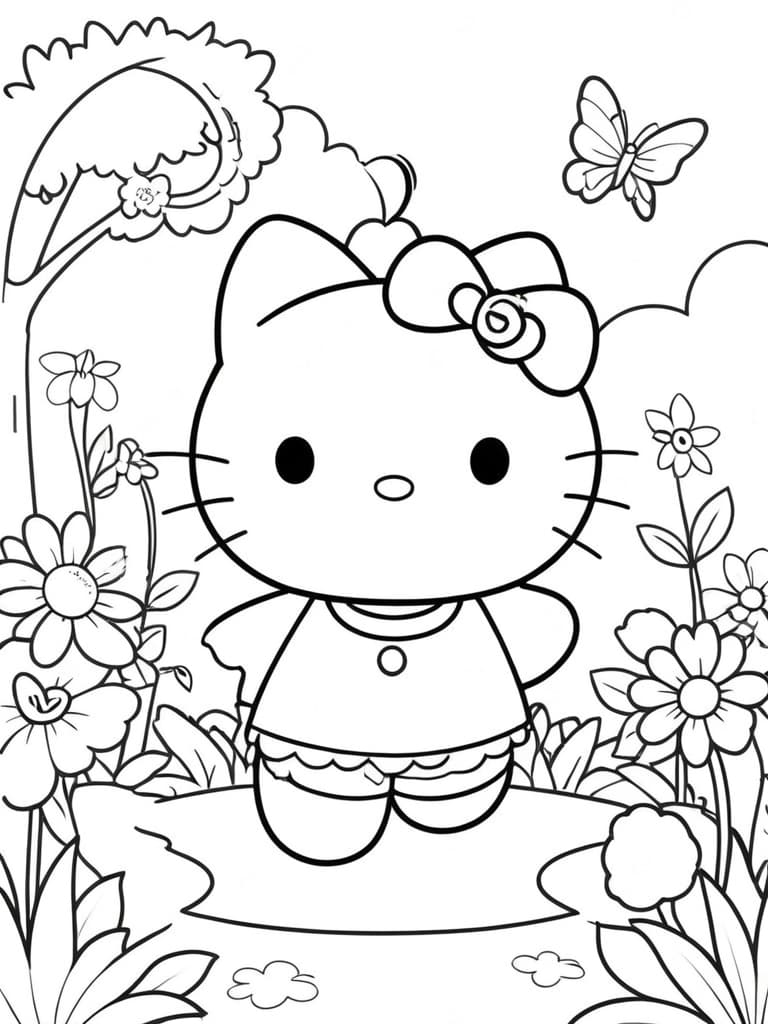 Hello Kitty in giardino da colorare