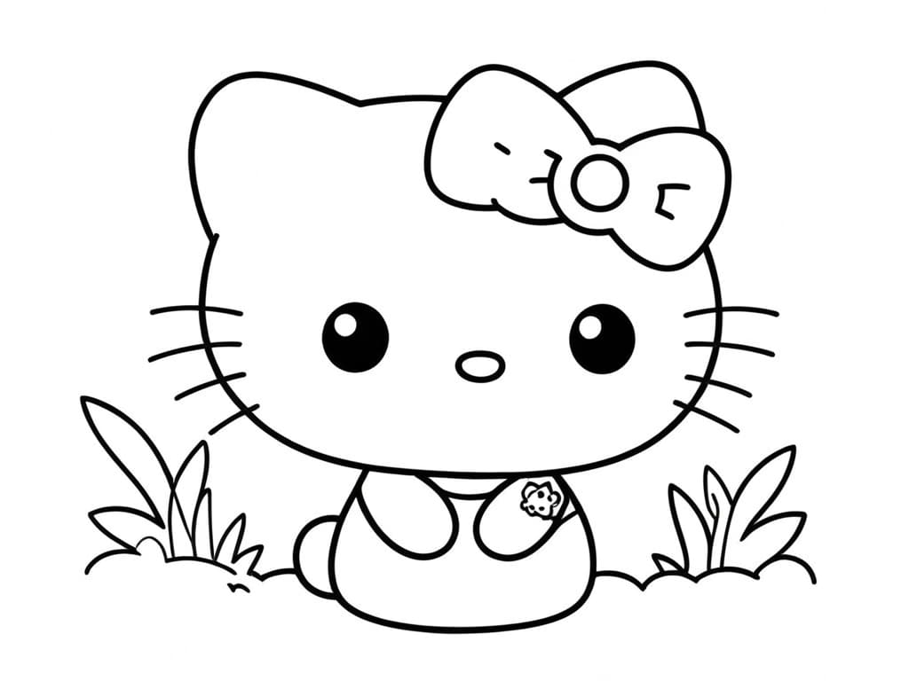 Hello Kitty nel prato da colorare
