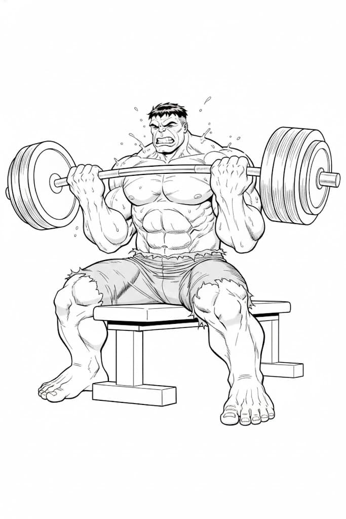 Hulk in allenamento di forza da colorare