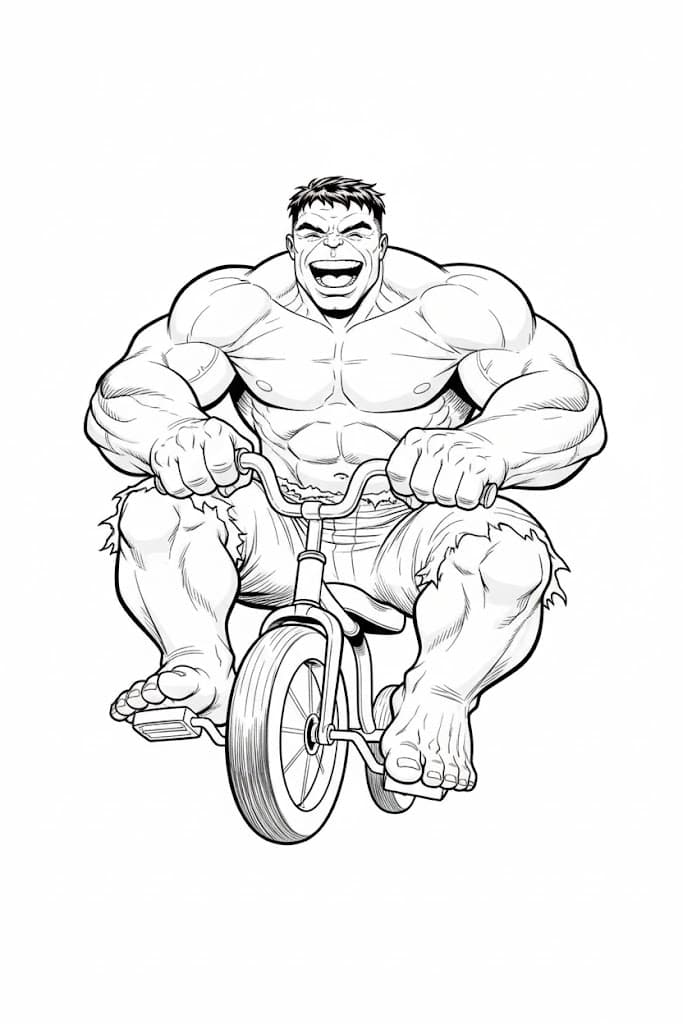 Hulk in bicicletta da colorare