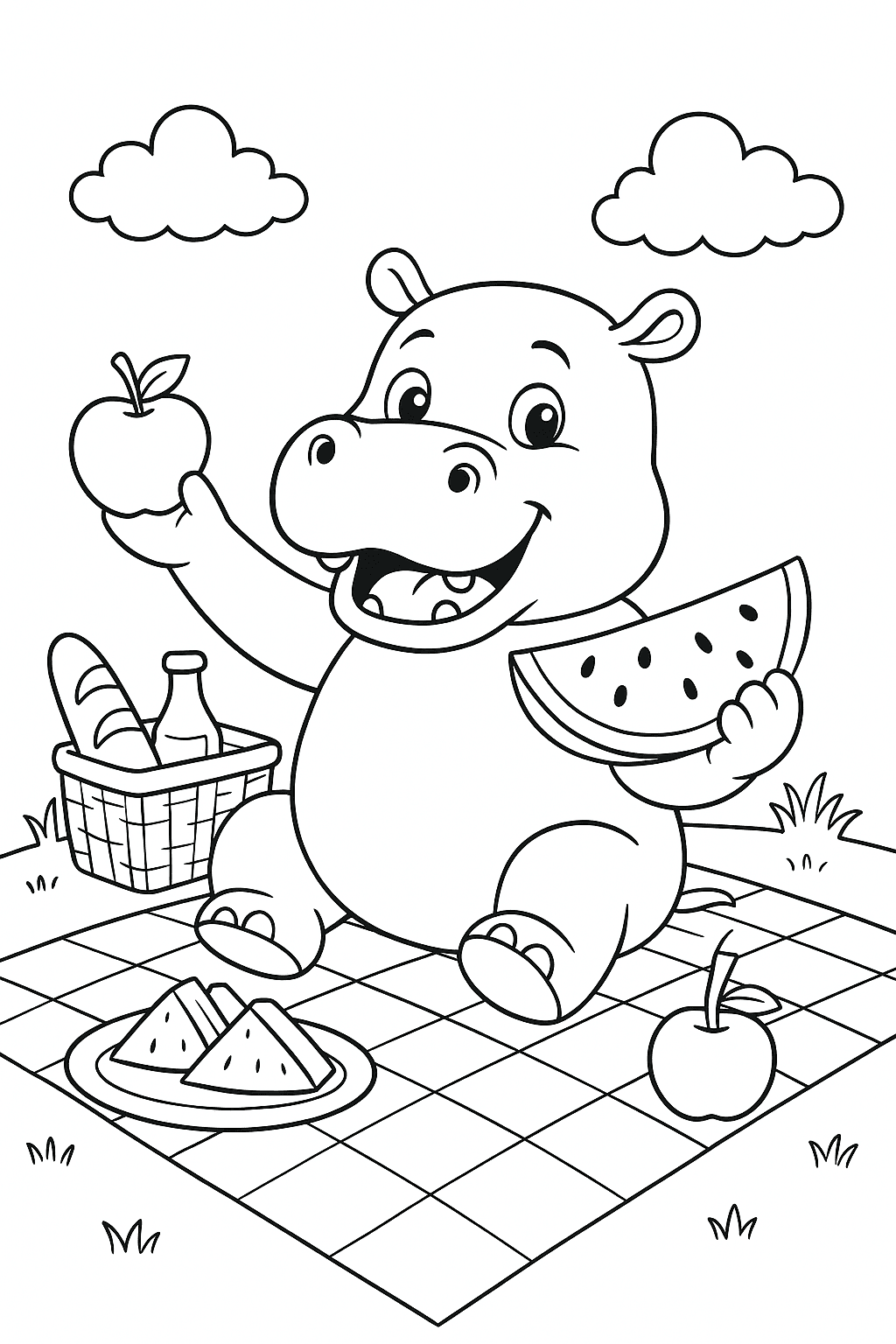 Ippopotamo al picnic da colorare