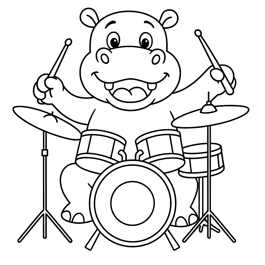 Ippopotamo batterista da colorare