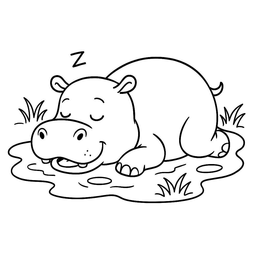 Ippopotamo che dorme da colorare