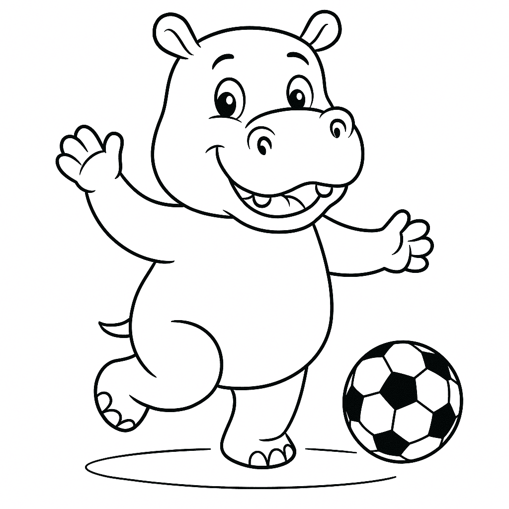 Ippopotamo che gioca a calcio da colorare