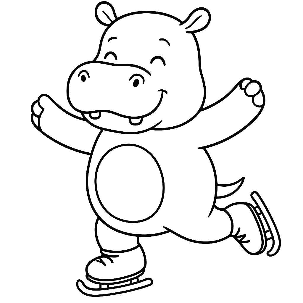 Ippopotamo che pattina sul ghiaccio da colorare
