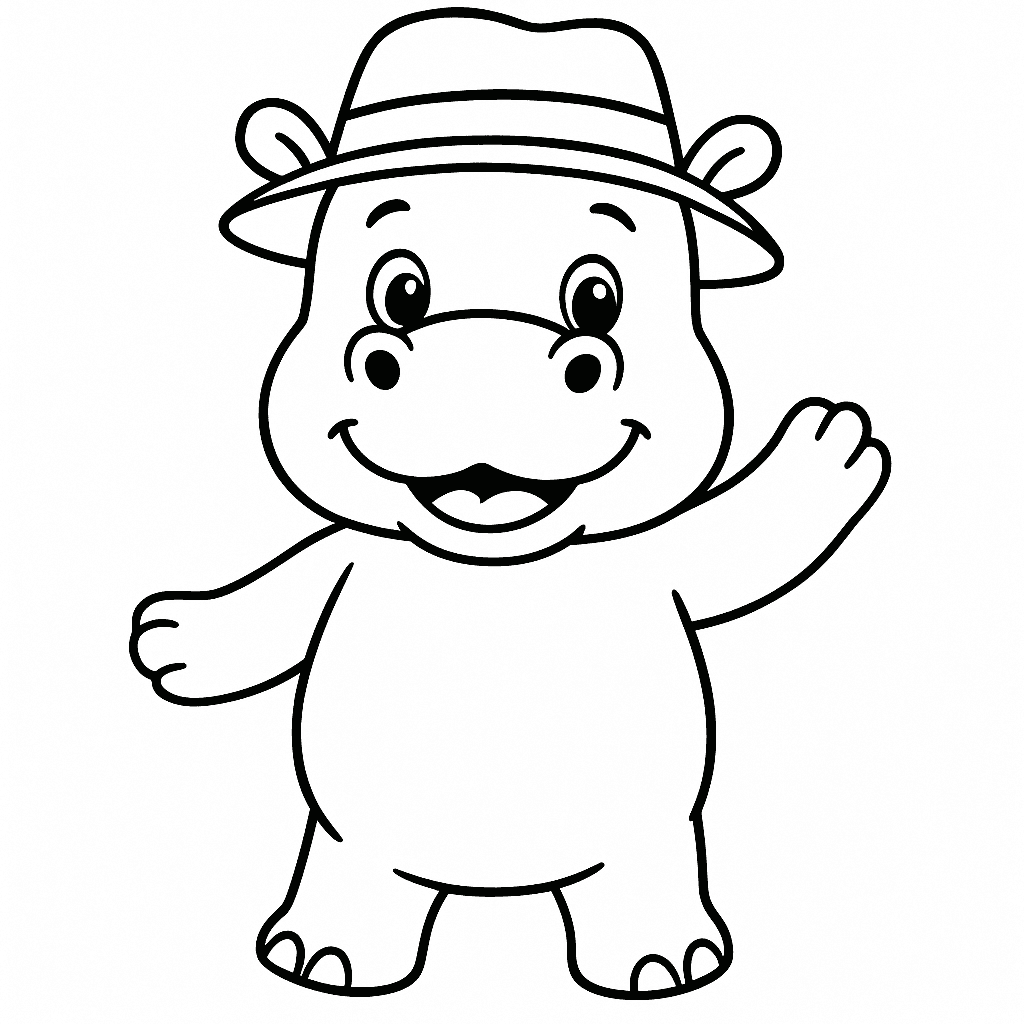 Ippopotamo con cappello da colorare
