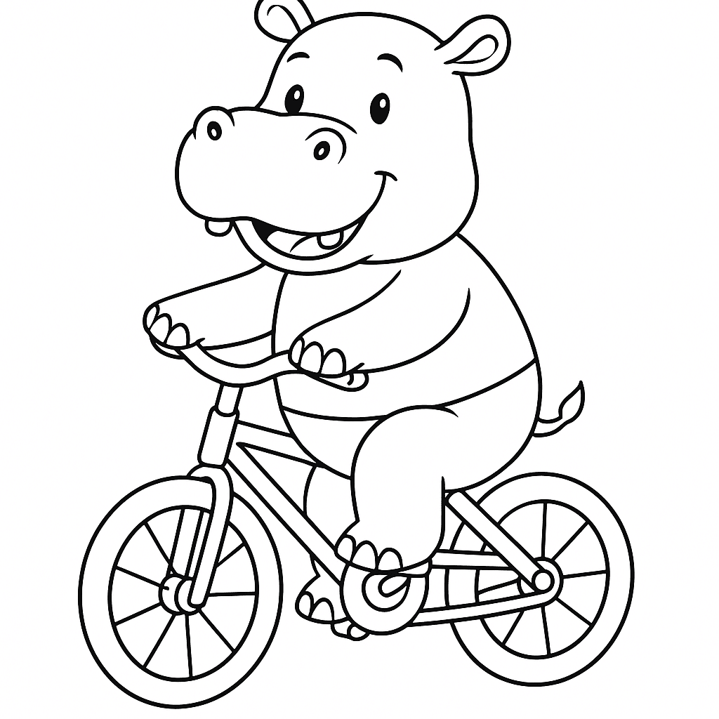 Ippopotamo in bicicletta da colorare