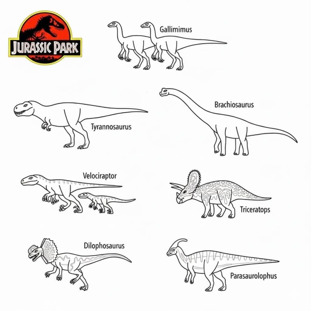 Scena con dinosauri di Jurassic Park da colorare