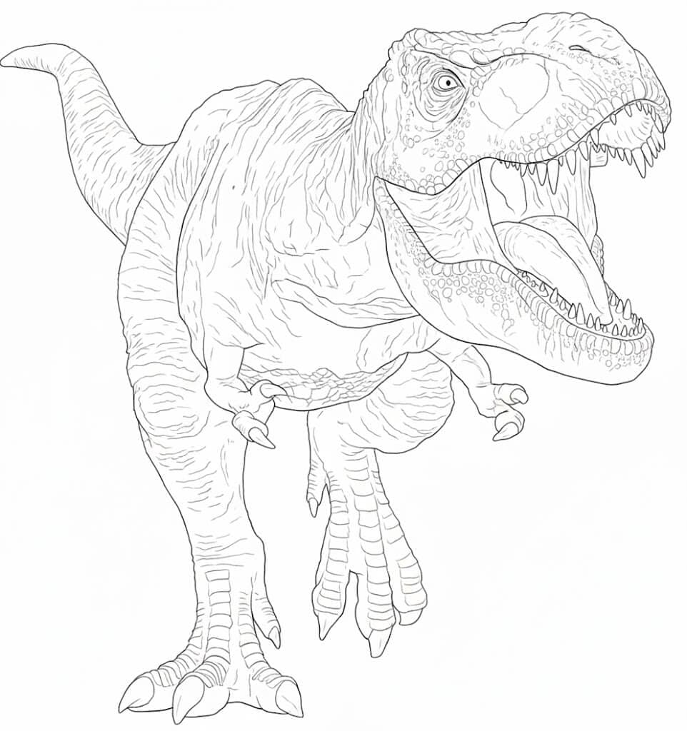 T-Rex in posa da combattimento di Jurassic Park da colorare